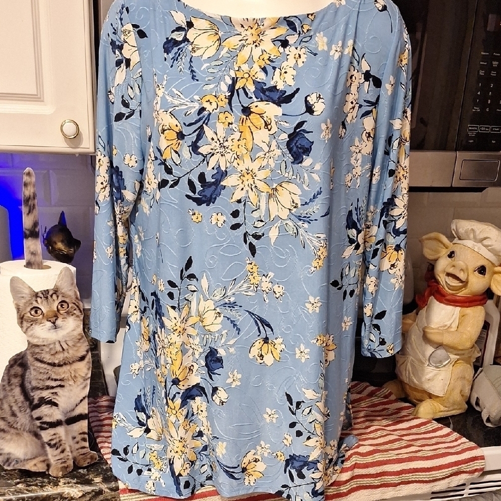 fJM Collection Blue Floral Women's Blouse Stretch XL.  EUC